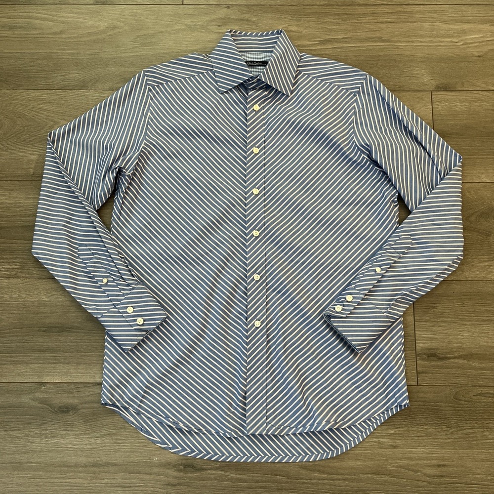 Robert Graham Mens L Long Sleeve Button Up Shirt Blue Pink Diagonal Stripes